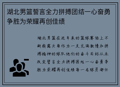 湖北男篮誓言全力拼搏团结一心奋勇争胜为荣耀再创佳绩